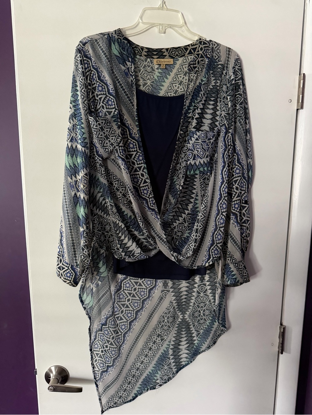 Democracy Blue & Navy Patterned Draped Tunic
